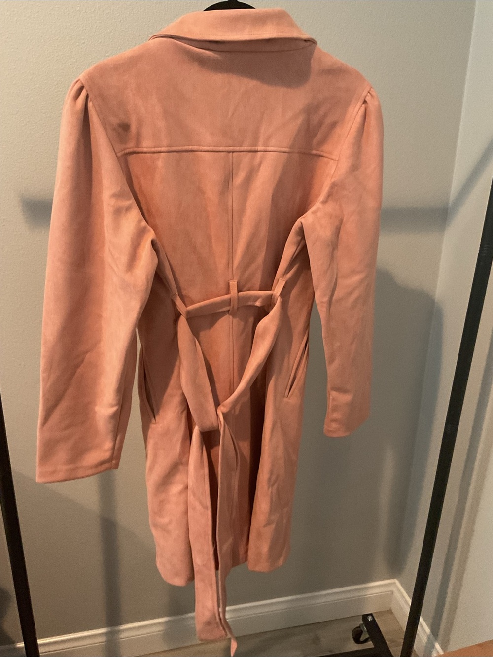 hazel Blush salmon Suede Trench Coat - Picture 5 of 6